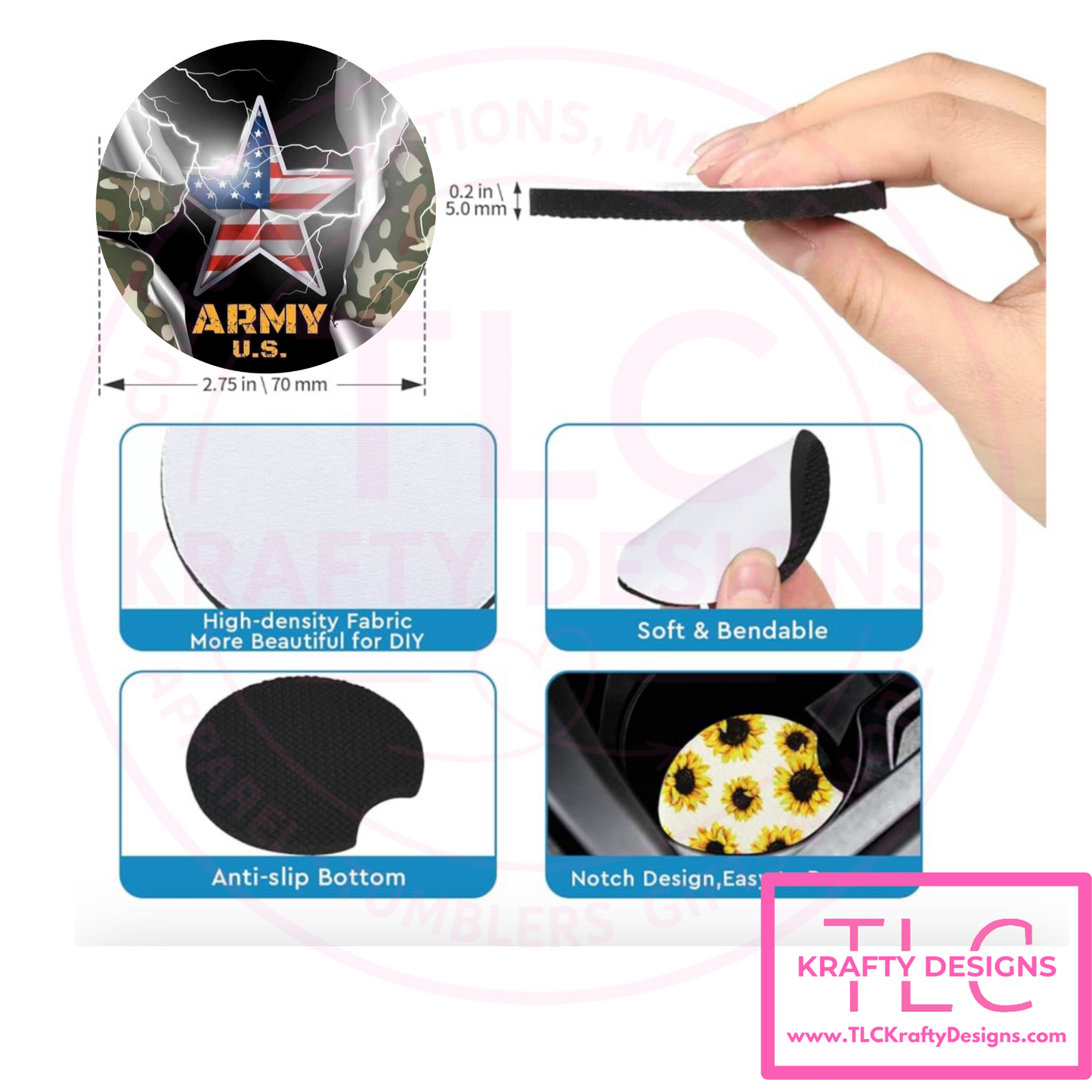 US Army Patriotic Star Design Neoprene 2.75" Car Coasters CK