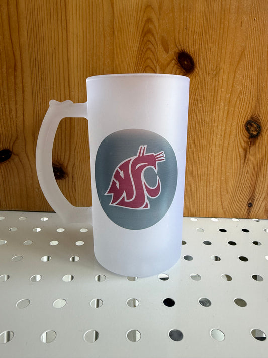 WSU Cougars Frosted Glass Beer Stein – 16oz Game Day Mug with Handle