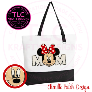 Mouse MOM Chenille Patch Canvas Tote Bag