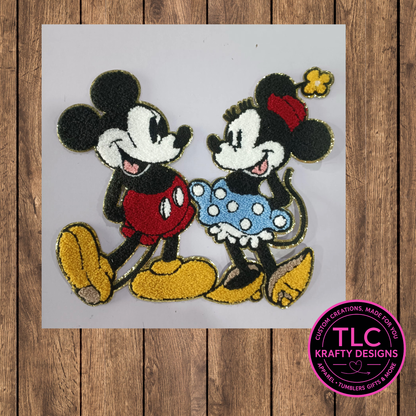 XL Chenille Mouse Couple Patch Duo • Large Iron On Applique for Sweatshirts & Jackets • Cartoon Mouse Patches • DIY Clothing Embellishment