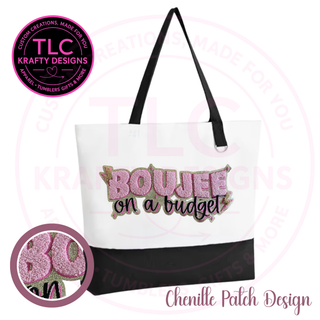 Boujee on a Budget Chenille Patch Canvas Tote Bag