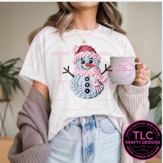 Cozy Knit Look Snowman T-Shirt - Festive Winter Long or Short Sleeve Tee CK
