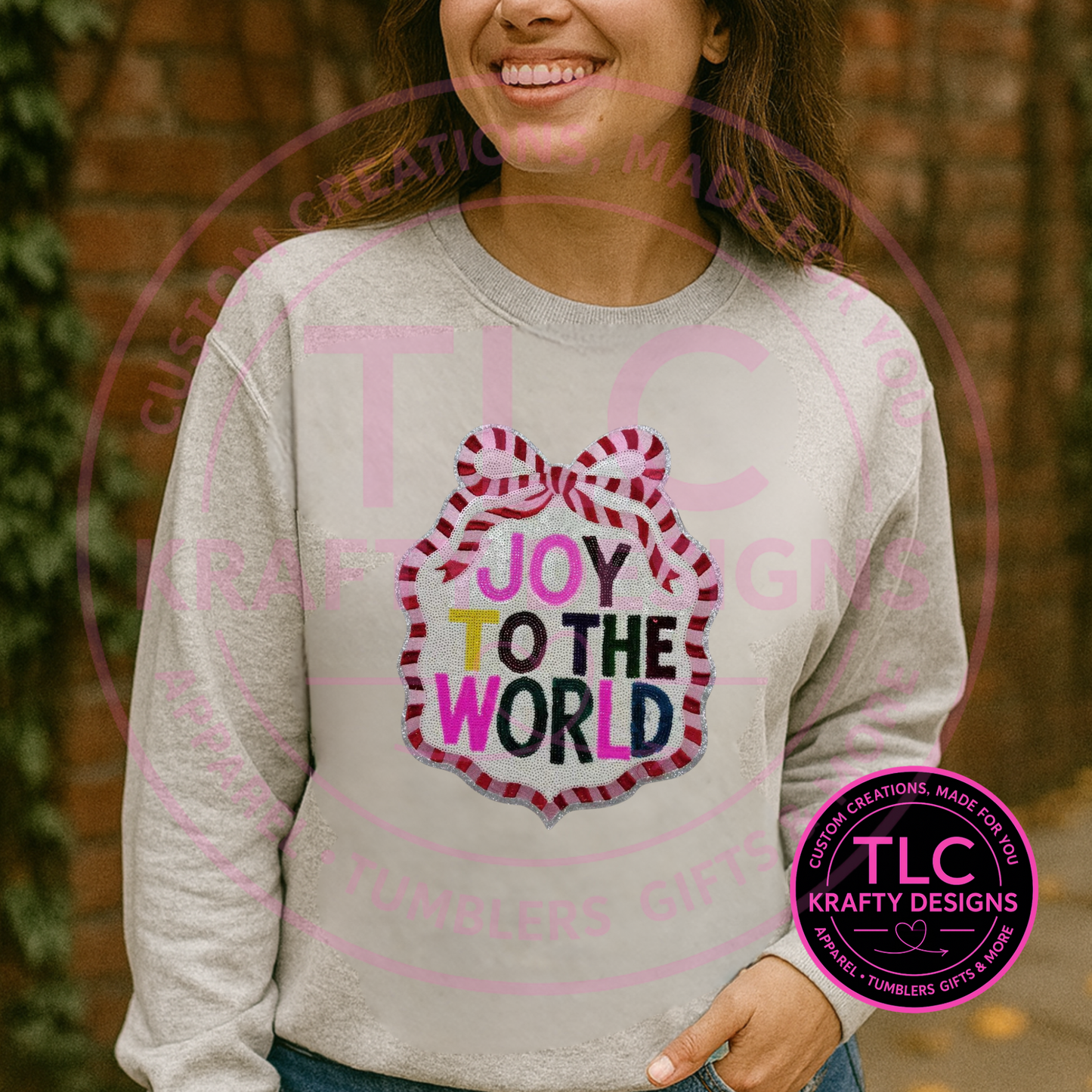 XL Joy to the World Sequin Patch – Festive Holiday Iron-On / Sew-On Applique CK