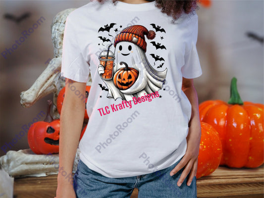 Ghost Spook-tacular Ghost holding an iced coffee T-shirt