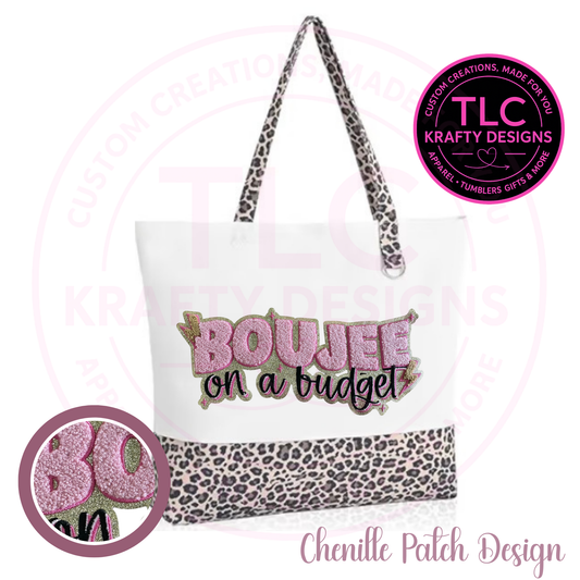Boujee on a Budget Chenille Patch Canvas Tote Bag