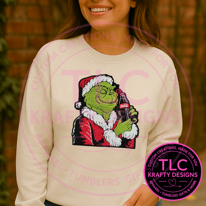 PREORDER XL Santa Grinchy Holding Soda Chenille Patch – Festive Holiday Iron-On / Sew-On Applique CK