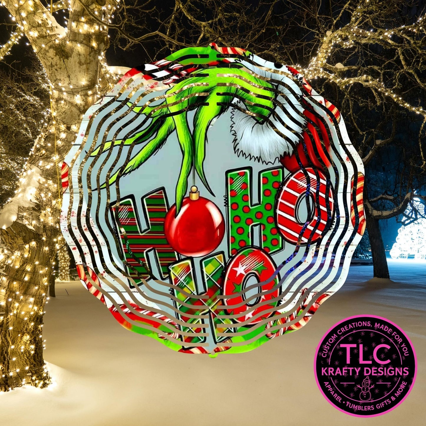 Grinch Hand HO HO HO 10” Wind Spinner – Festive Christmas Sublimated Metal Yard Décor CK