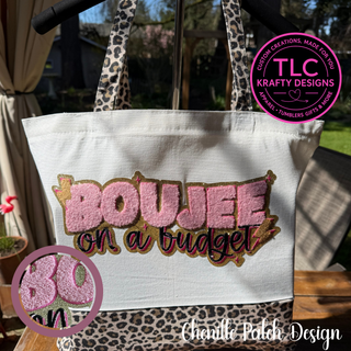 Boujee on a Budget Chenille Patch Canvas Tote Bag