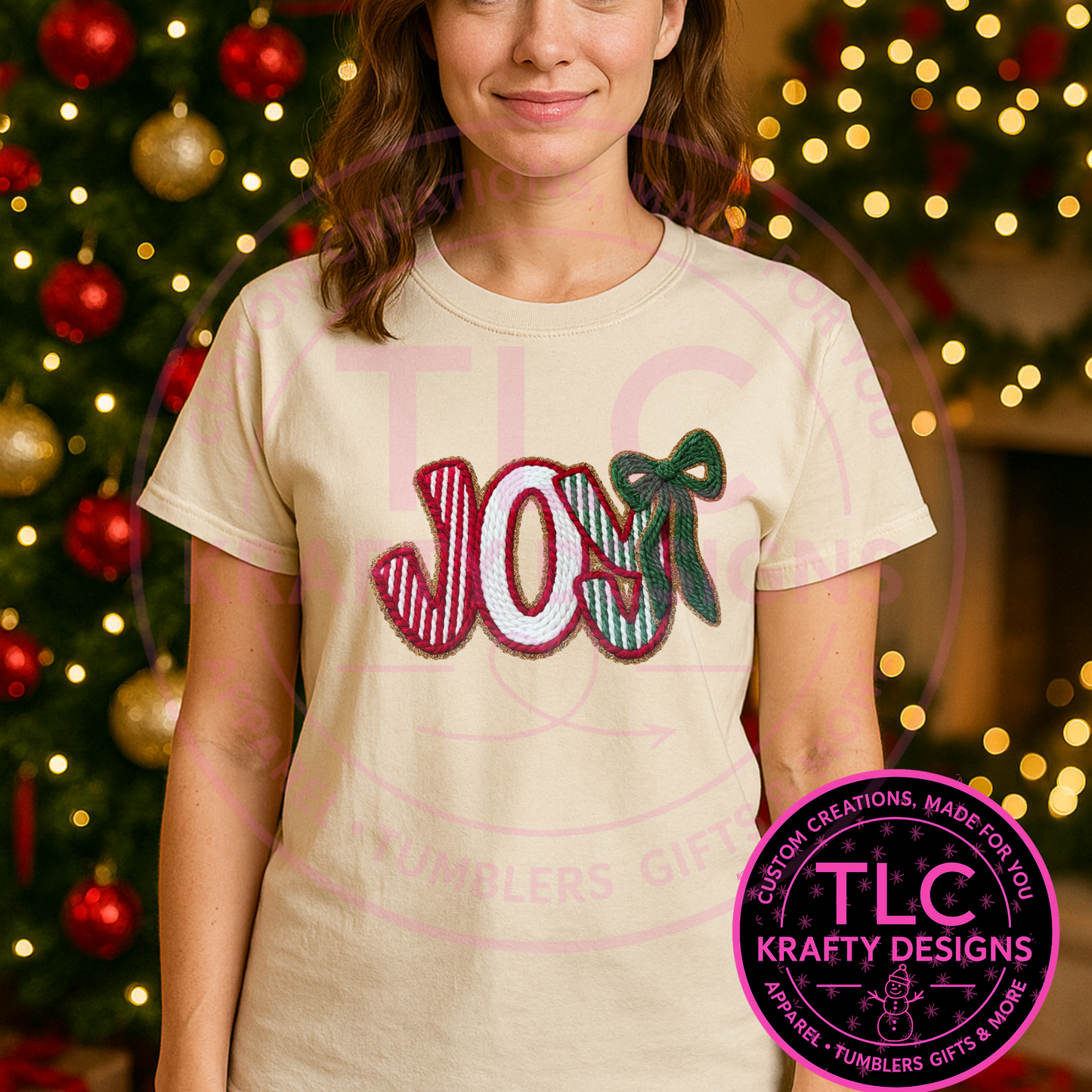 Joy Christmas Bow T-Shirt - Festive Long or Short Sleeve Tee CK