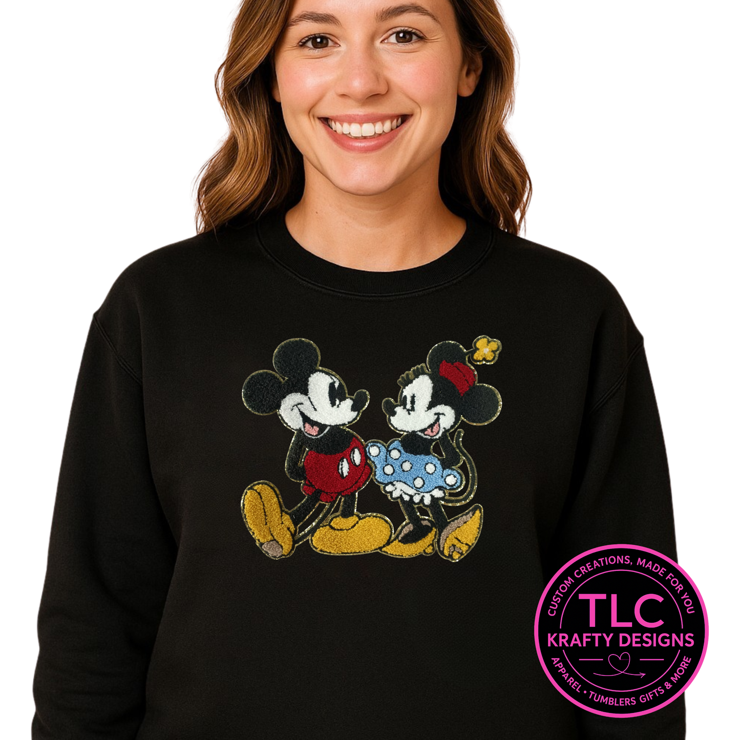 XL Chenille Mouse Couple Patch Duo • Large Iron On Applique for Sweatshirts & Jackets • Cartoon Mouse Patches • DIY Clothing Embellishment