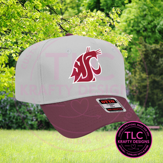 Custom Sports Patch Trucker Hats – Gray/Navy, Purple/White, or Gray/Maroon