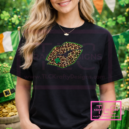 Leopard Clover Lips Shirt or Sweatshirt - St. Patrick's Day Apparel CK
