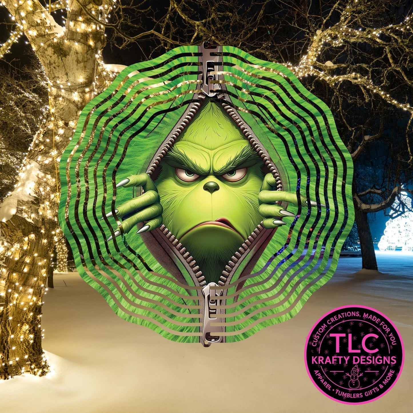 Classic Peeking Grinch 10” Wind Spinner – Festive Christmas Sublimated Metal Yard Décor CK