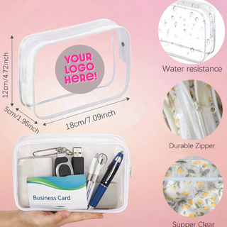 Custom Branded Clear Zipper Bags (TSA Approved) : Promotional Travel Pouch - Personalized Business Swag