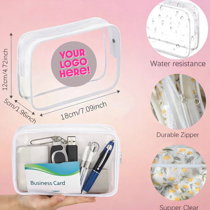 Custom Branded Clear Zipper Bags (TSA Approved) : Promotional Travel Pouch - Personalized Business Swag
