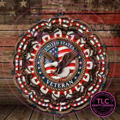 Patriotic US Veteran Wind Spinner – 10” Double-Sided Metal Decor CK