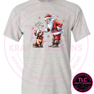 Santa Boop Highland Cow design on an ash t-shirt