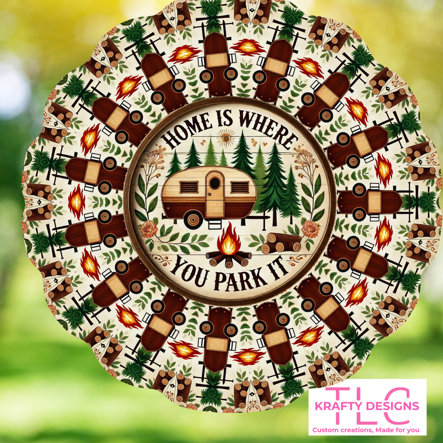 Home Is Where You Park It 10” Wind Spinner – Camping-Themed Sublimated Metal Décor