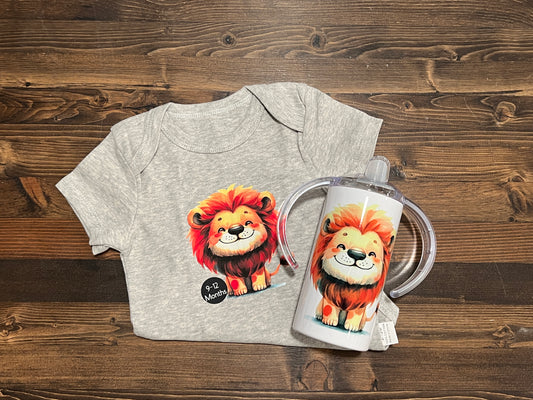 Adorable Lion 6-9 Month Onesie and Sippy Cup Set