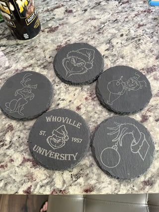 Christmas Slate Coaster – Laser Engraved Natural Stone Coaster (Sold Individually or as a Set)