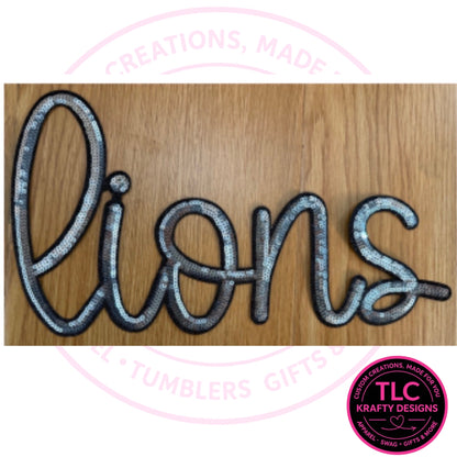 Lions Sequin Patch, Silver Lion Spirit Patch, School Spirit Iron On Patch