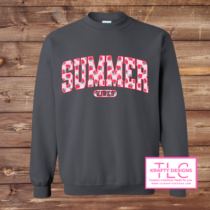 Strawberry “Summer Vibes” Crewneck & Hoodie – Cute and Comfy Seasonal Style