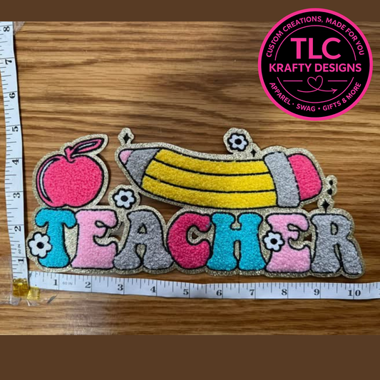 Teacher Chenille Patch – XL Iron-On Back to School Patch for Sweatshirts, Hoodies, Totes & DIY Projects