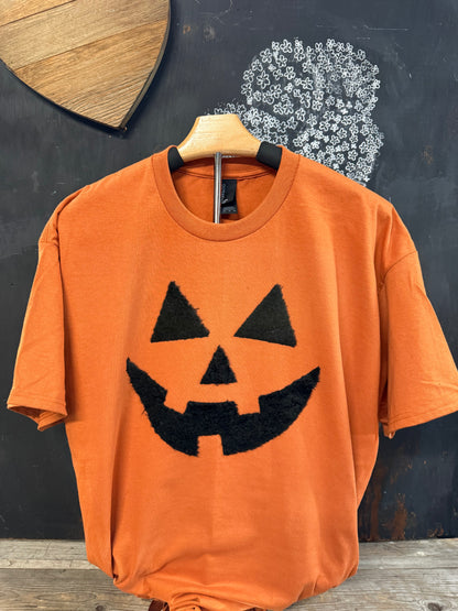 Fuzzy Jack O Lantern Patch, Black Pumpkin Face Iron On Patch, Halloween Patch