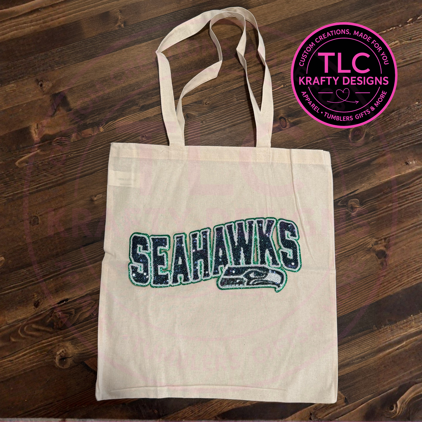 Seattle Football Sequin Patch Cotton Tote Bag
