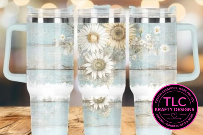 40oz Sunflower Tumblers with Handle & Straw – Floral Drinkware Collection