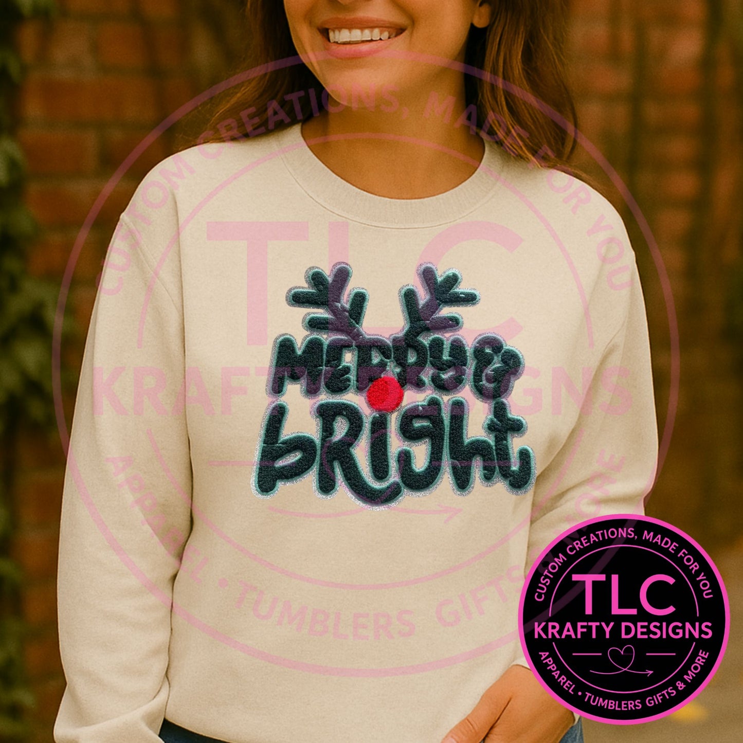 Merry and Bright Reindeer Chenille Patch – Festive Holiday Iron-On / Sew-On Applique CK