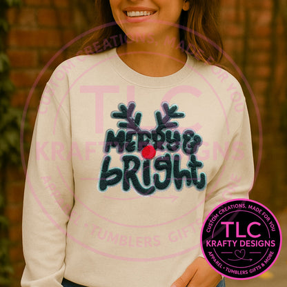 Merry and Bright Reindeer Chenille Patch – Festive Holiday Iron-On / Sew-On Applique CK