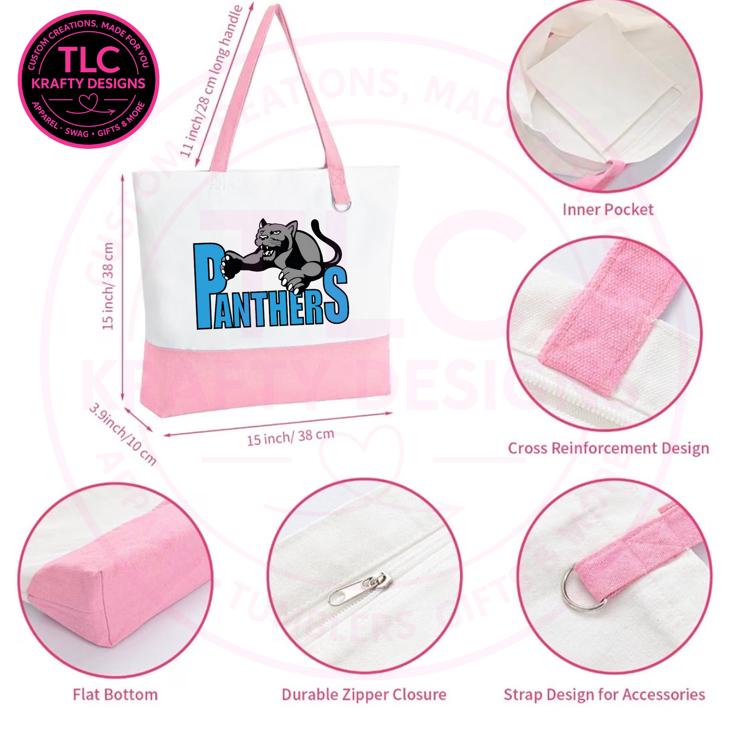 Maplewood Heights Panthers Zippered Canvas Tote Bag – School Spirit Bag
