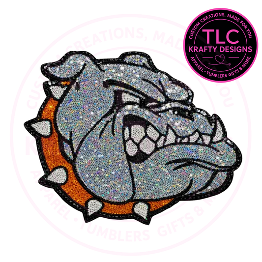 Bulldog Chenille Patch XL, Orange Collar Bulldog Mascot Patch, Large Bulldog Iron-On Patch for Jackets Hoodies Bags Preorder
