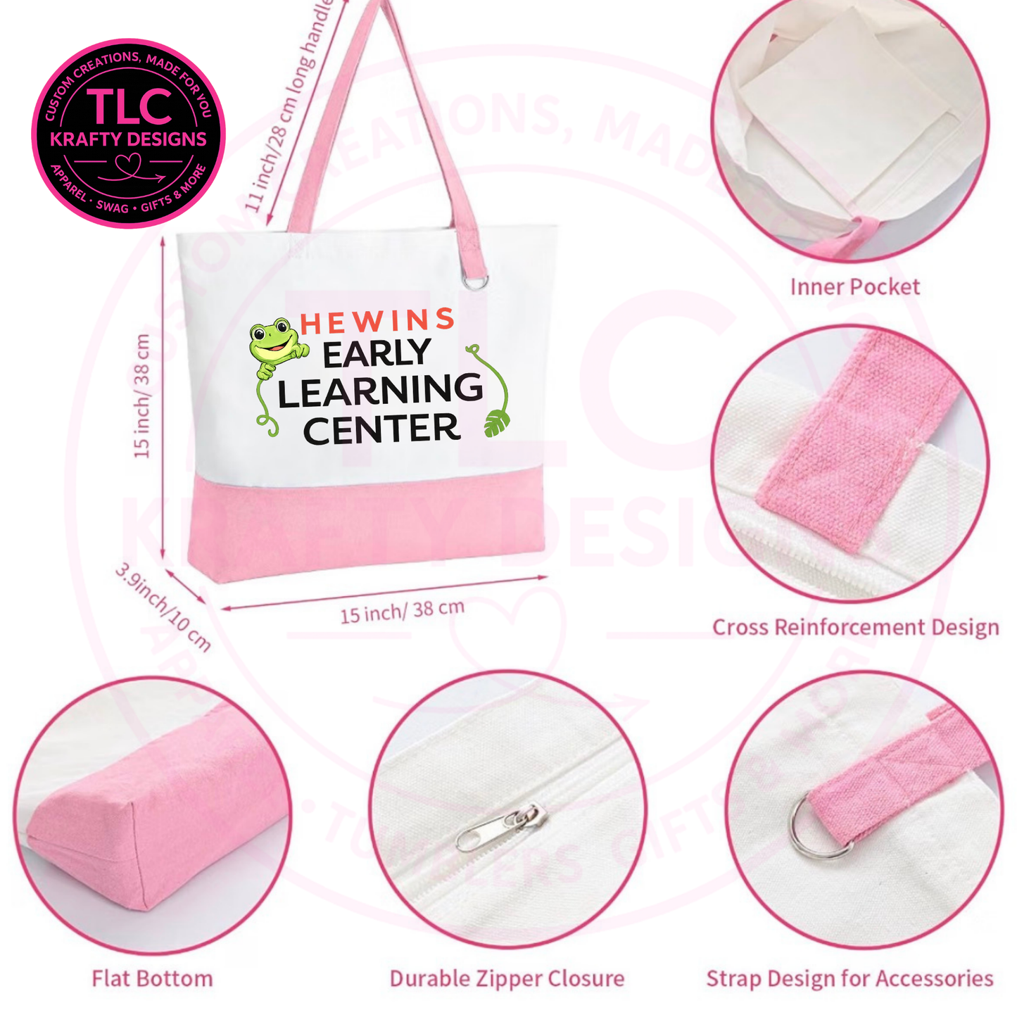 Hewins Early Learning Center Zippered Canvas Tote Bag – School Spirit Bag