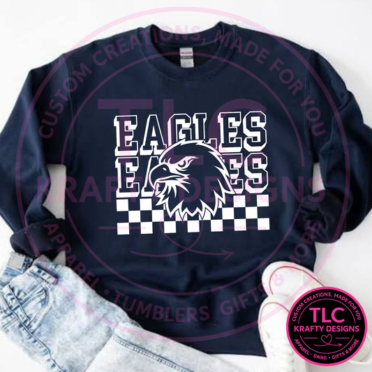 Checkered Eagles White Design Apparel - Eagles Spirit Wear