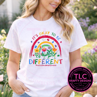 It's Okay To Be Different Autism Awareness Apparel - Rainbow Flower Design