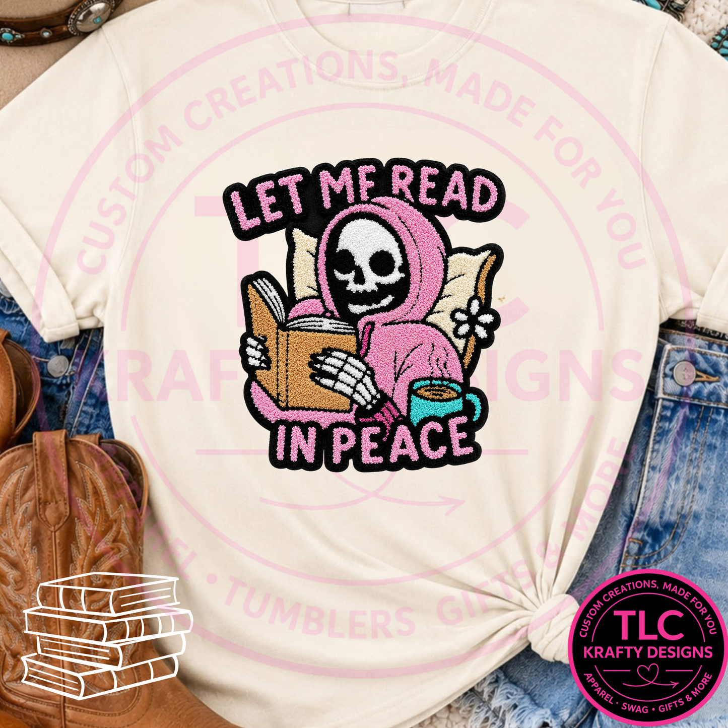 Let Me Read In Peace Chenille Patch Apparel - Book Lovers Design