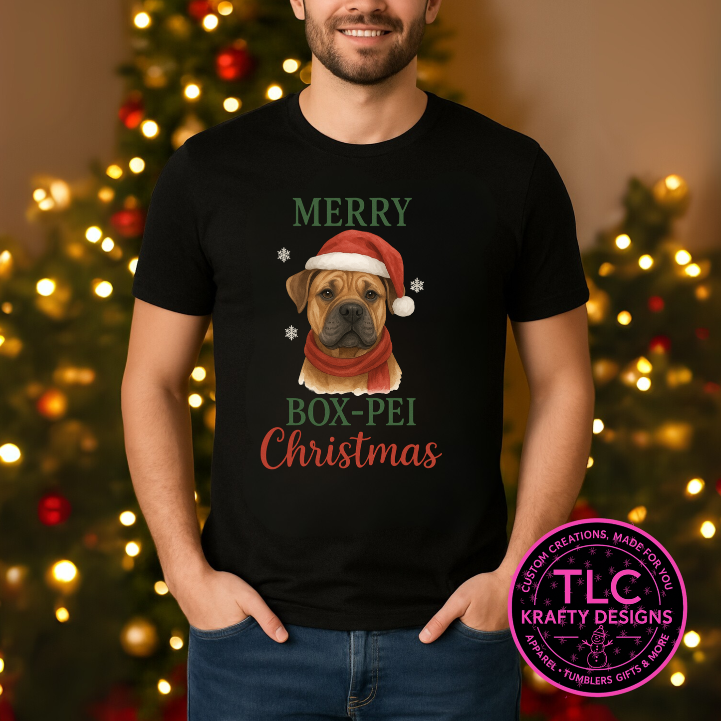 Santa Box-Pei Christmas T-Shirt – Festive Holiday Dog Lover Long or Short Sleeve Tee CK