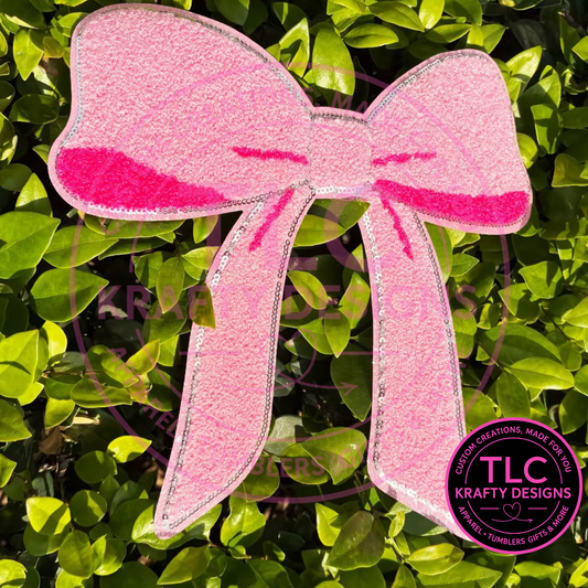 PREORDER XL Pink Chenille Bow Valentine Patch – Chenille Iron-On / Sew-On Applique CK
