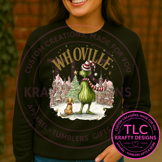 Whoville Christmas Sweatshirt – Cute Holiday Grinch Design | Festive Winter Sweatshirt CK
