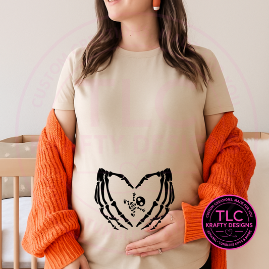 Maternity Halloween Sweatshirt - Black Skeleton Hands Design