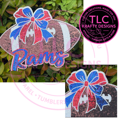 PREORDER XL Rams Football Sequin Patch – Sporty Iron-On / Sew-On Applique CK