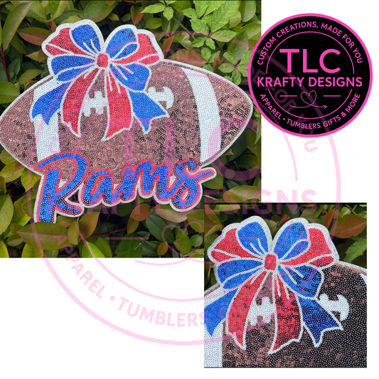 PREORDER XL Rams Football Sequin Patch – Sporty Iron-On / Sew-On Applique CK