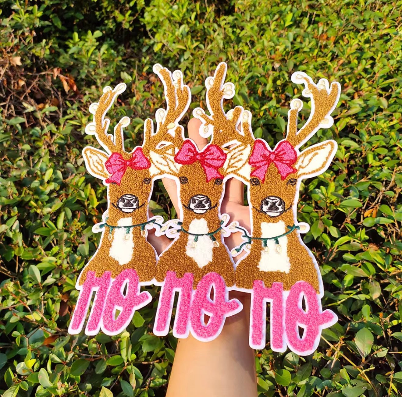 XL Chenille Patch – Reindeer “Ho Ho Ho” Christmas Design