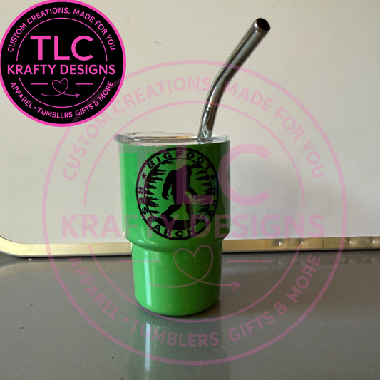 Bigfoot Research Mini Shot Glass Tumbler – 3oz Stainless Steel with Straw | Sasquatch Party Favor, Gift Cup