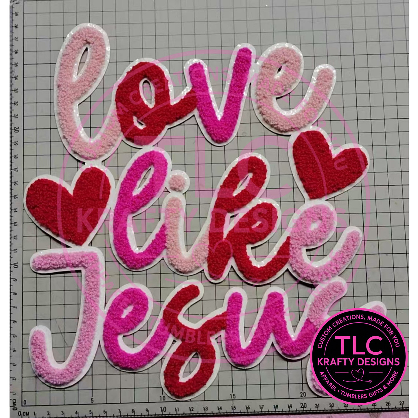 Love Like Jesus Pink and Red Chenille Patch – Faith Iron-On / Sew-On Applique