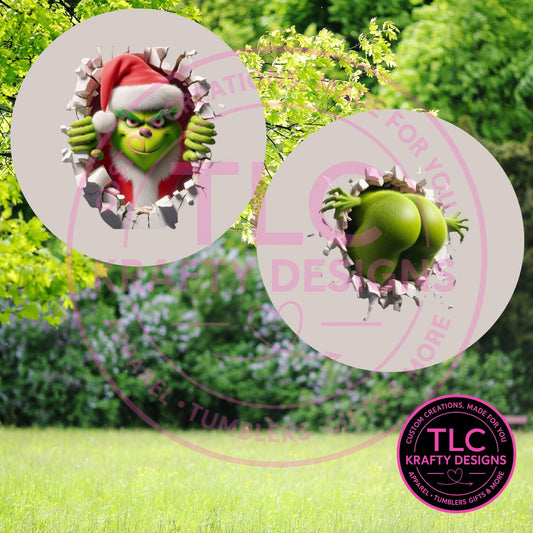 Grinch Crashing Through 10” Wind Spinner – Christmas Humor Sublimated Metal Yard Décor CK