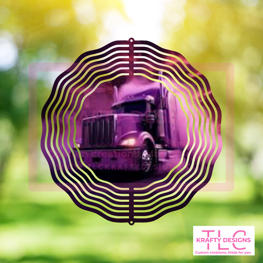 Purple Semi-Truck 10” Wind Spinner – Custom Sublimated Metal Décor for Truck Lovers