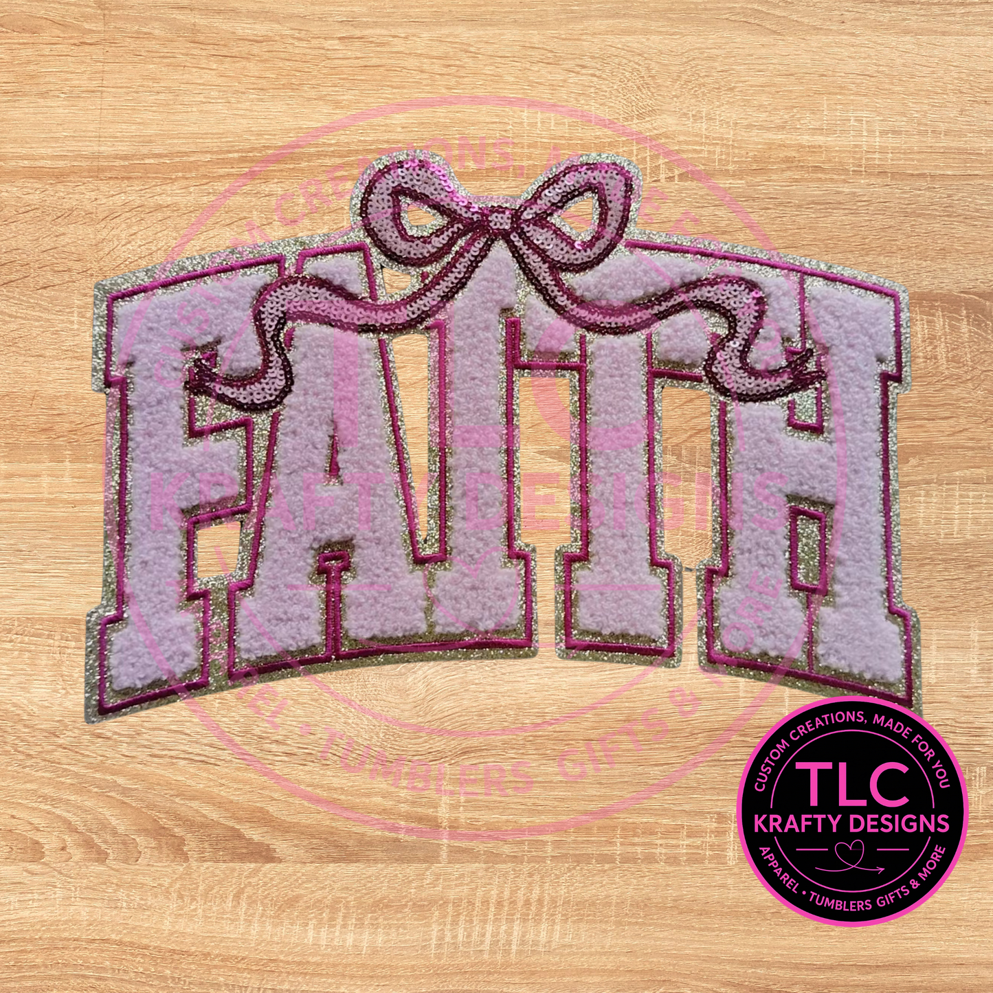XL Faith Chenille Patch With Bow – Faith Iron-On / Sew-On Applique CK